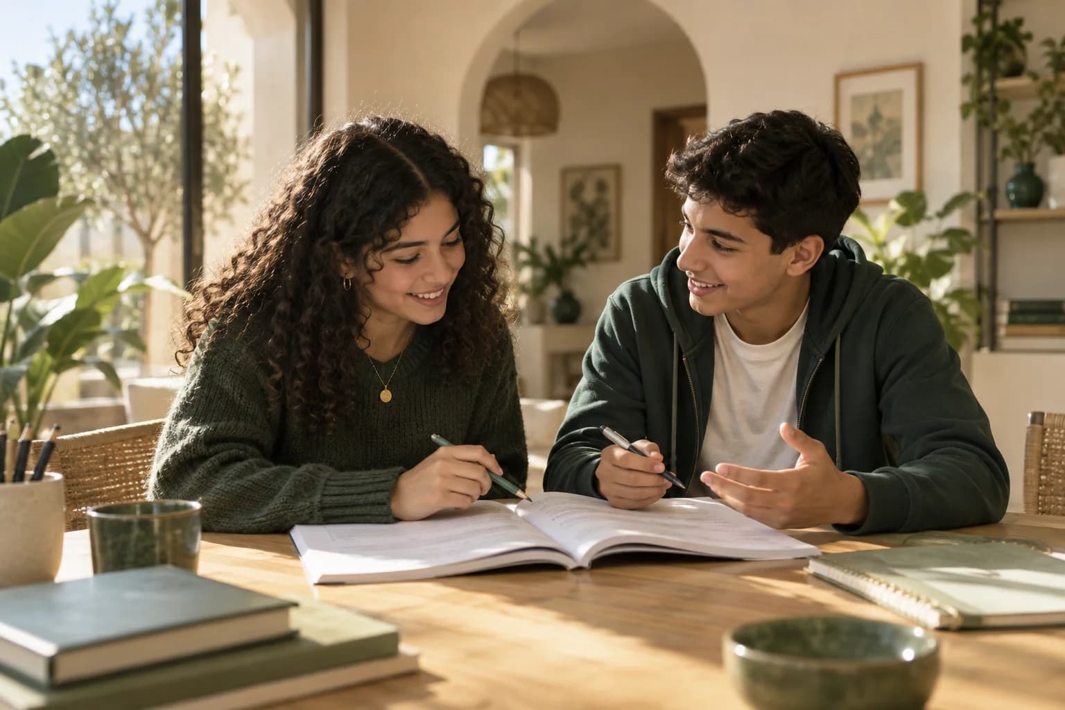 Visuel d’illustration : deux adolescents échangent autour d’un exercice