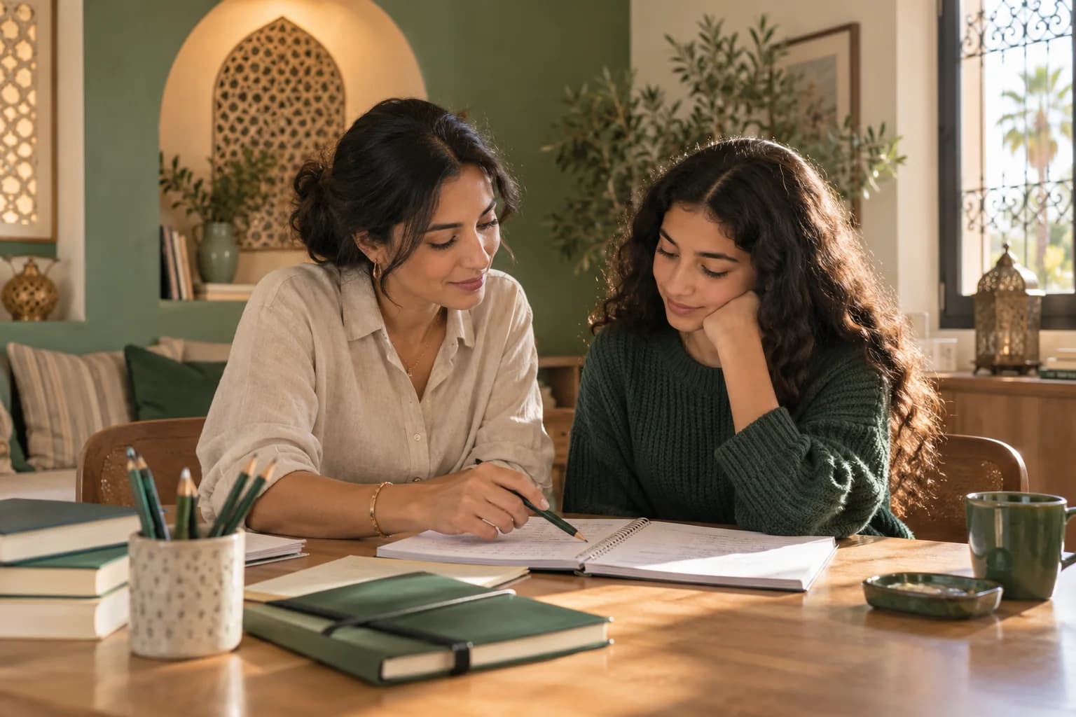 Visuel d’illustration : une enseignante accompagne un adolescent dans son travail